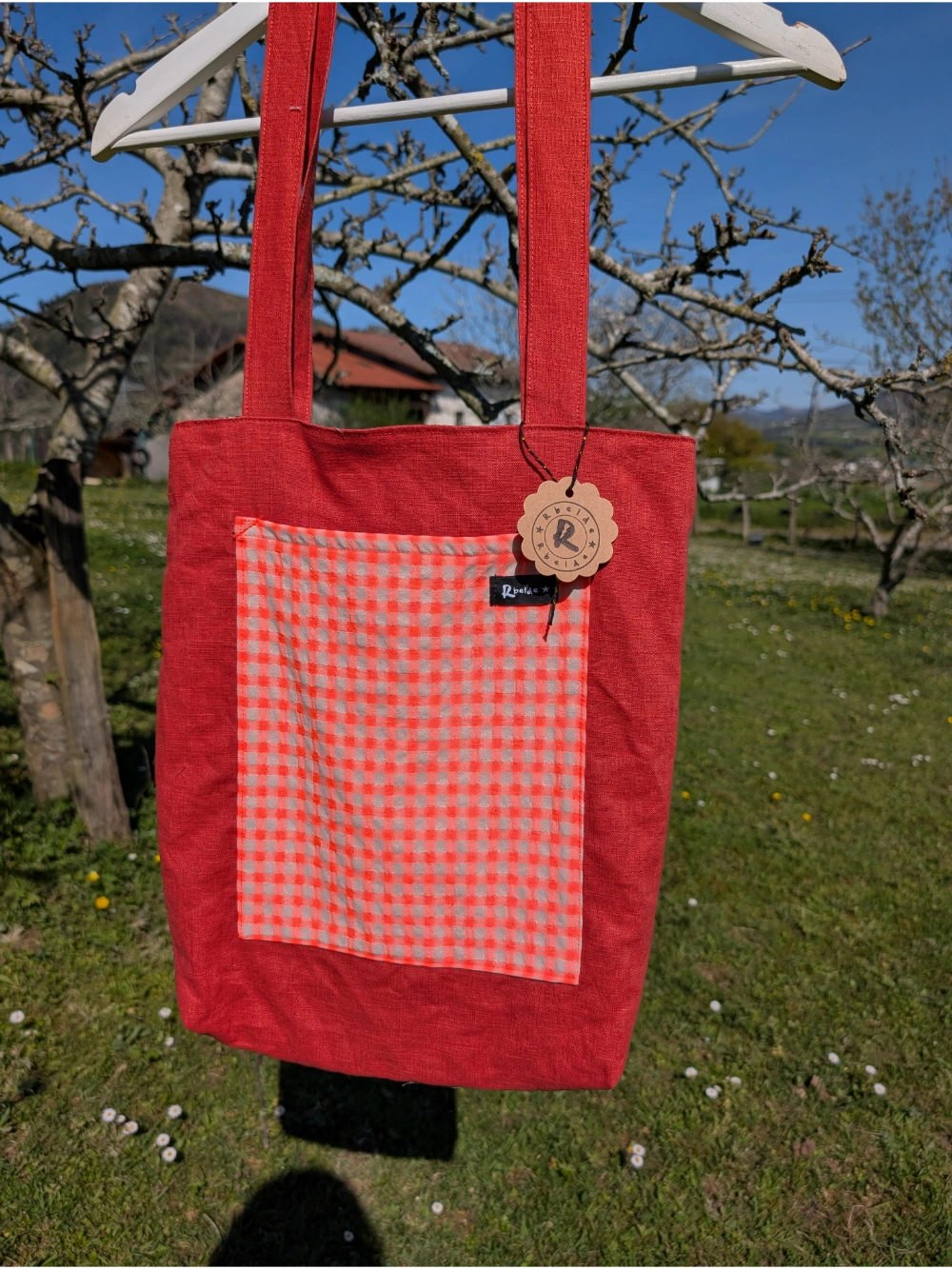 Aska lino teja vichy naranja fuksia