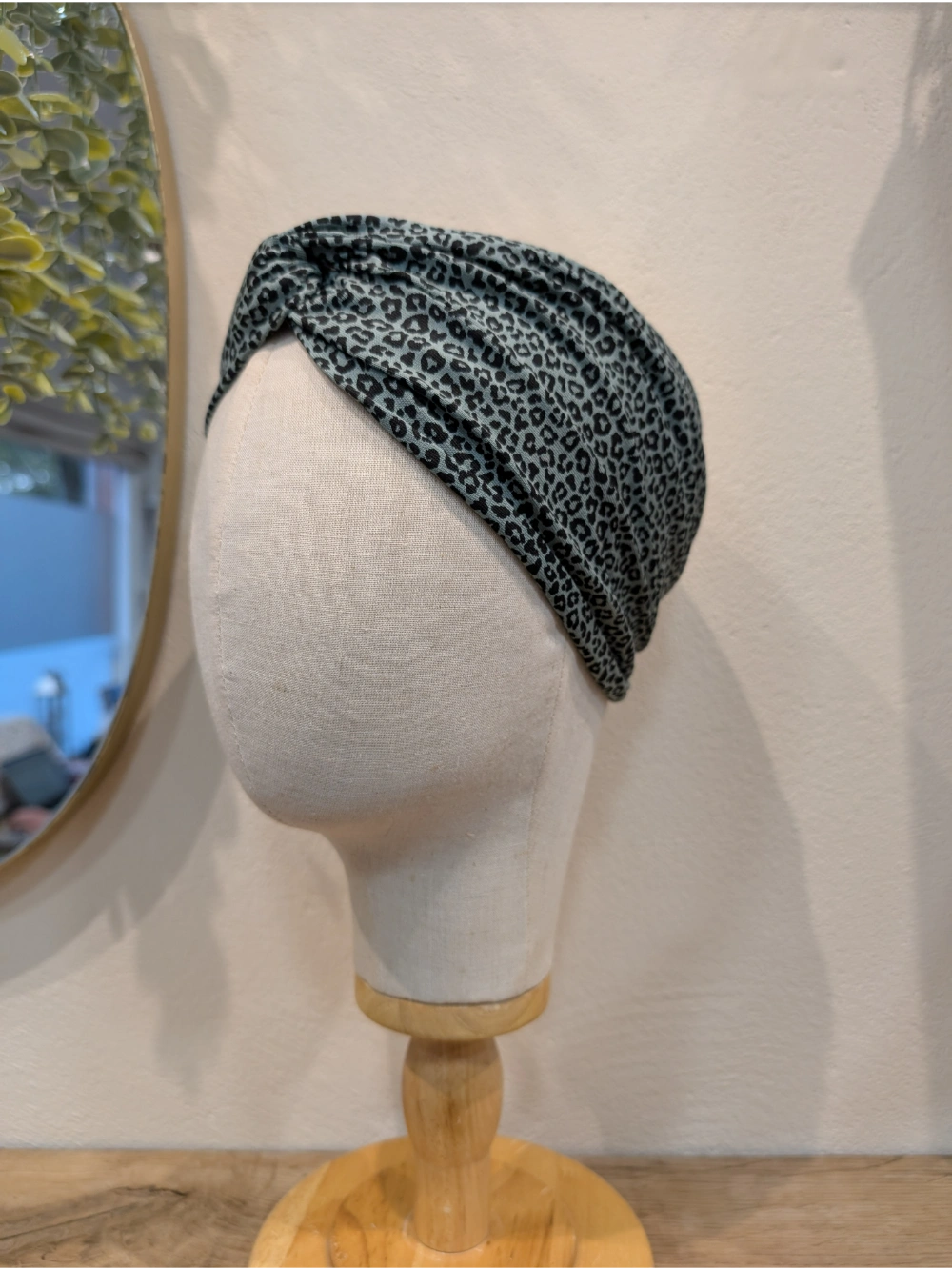 Turbante leopardo menta